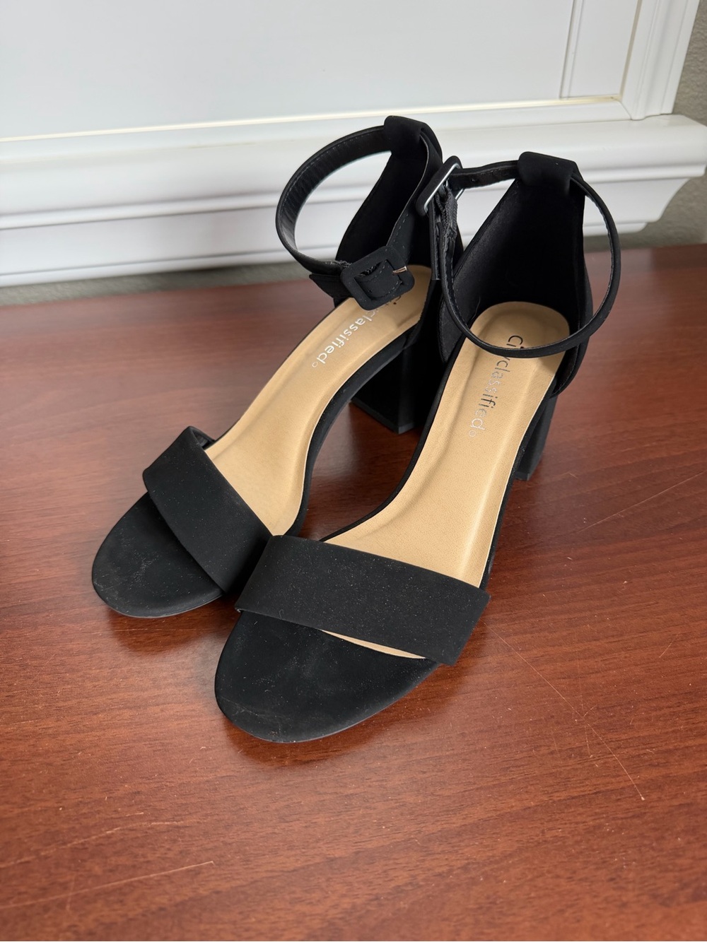 Cityclassified Black Open-Toe Ankle-Strap Block Heels